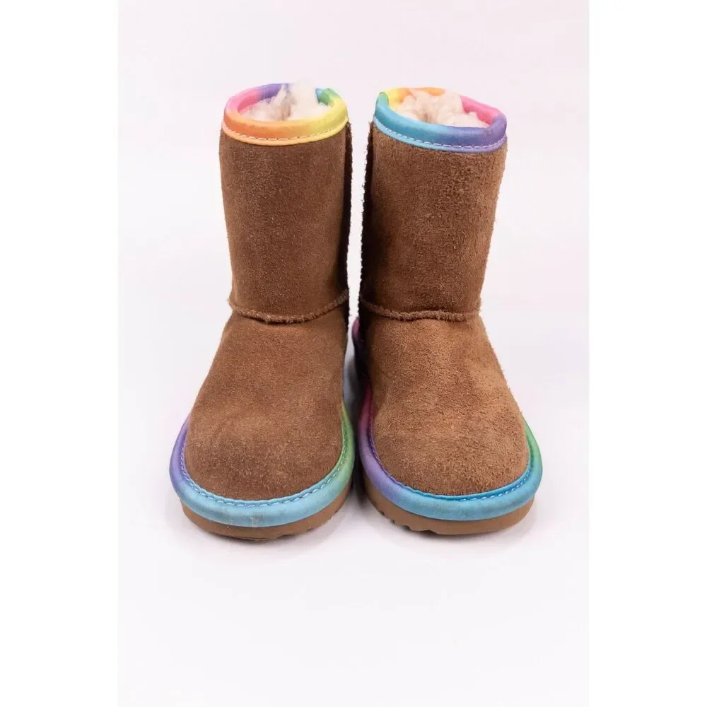 UGG Kids Classic Short II Rainbow Chestnut Suede Boots Toddler Girls Size 8